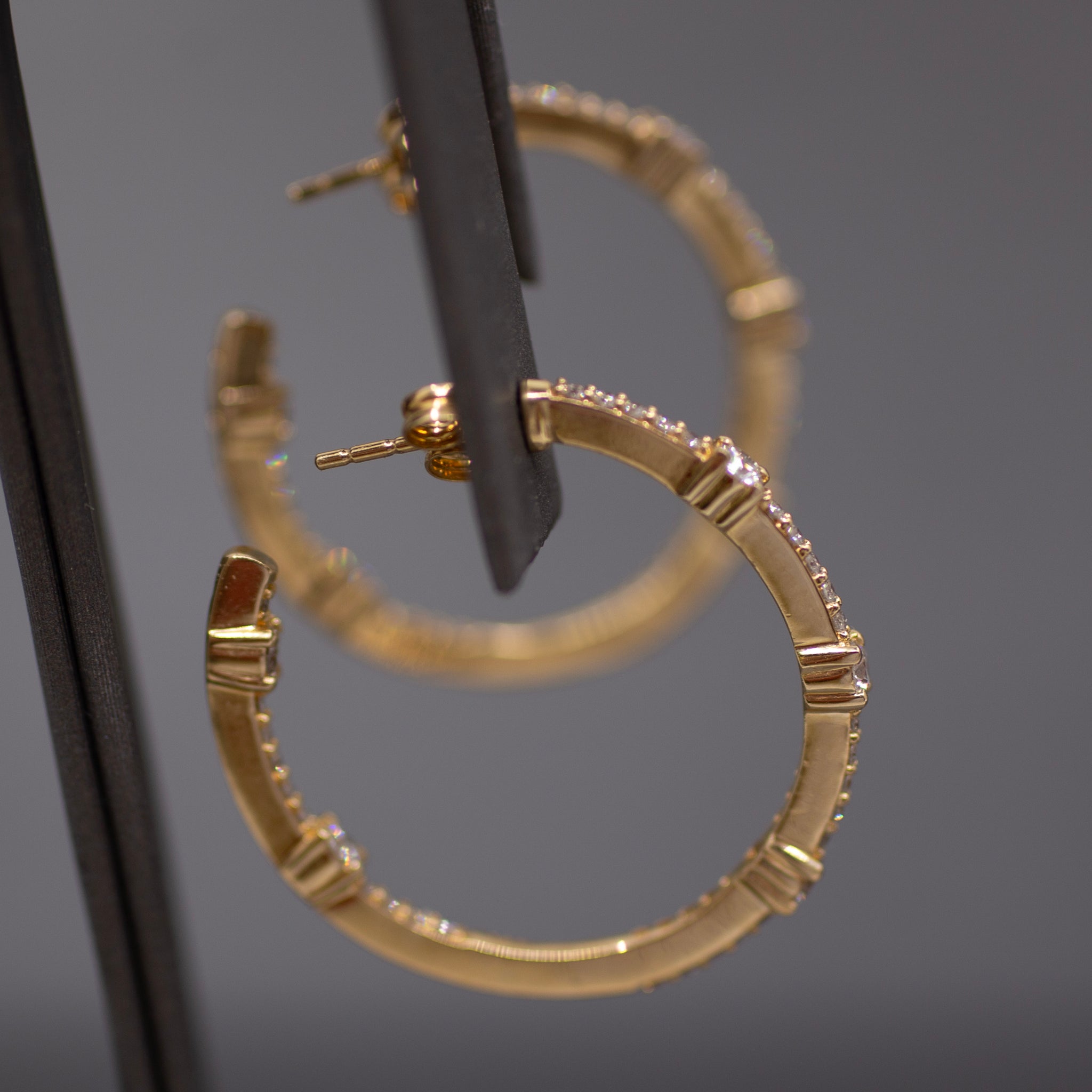 Classic Diamond Inside Out Round Hoop Earrings in 14k Yellow Gold
