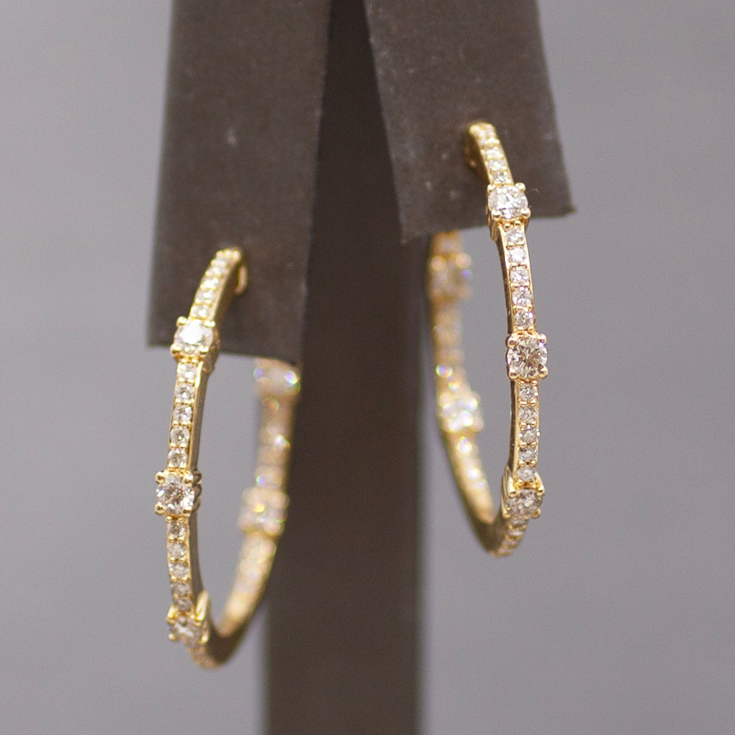 Classic Diamond Inside Out Round Hoop Earrings in 14k Yellow Gold