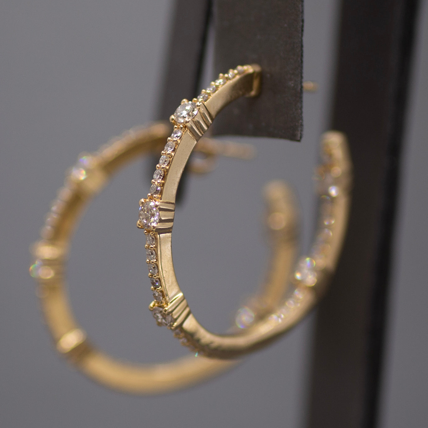 Classic Diamond Inside Out Round Hoop Earrings in 14k Yellow Gold