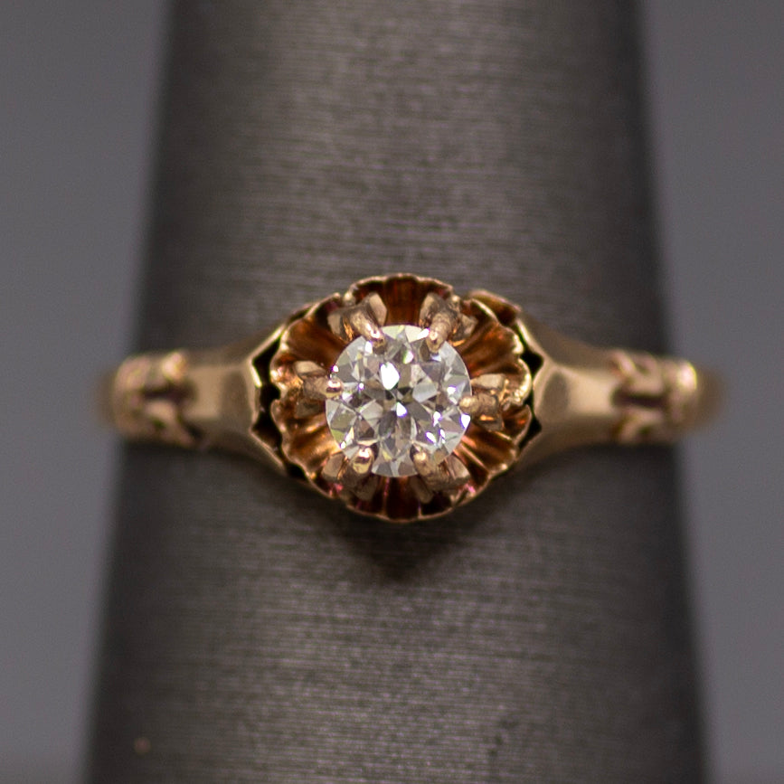 Victorian Old European Cut Diamond Claw Prong Belcher Set Solitaire in 14k Rosy Gold