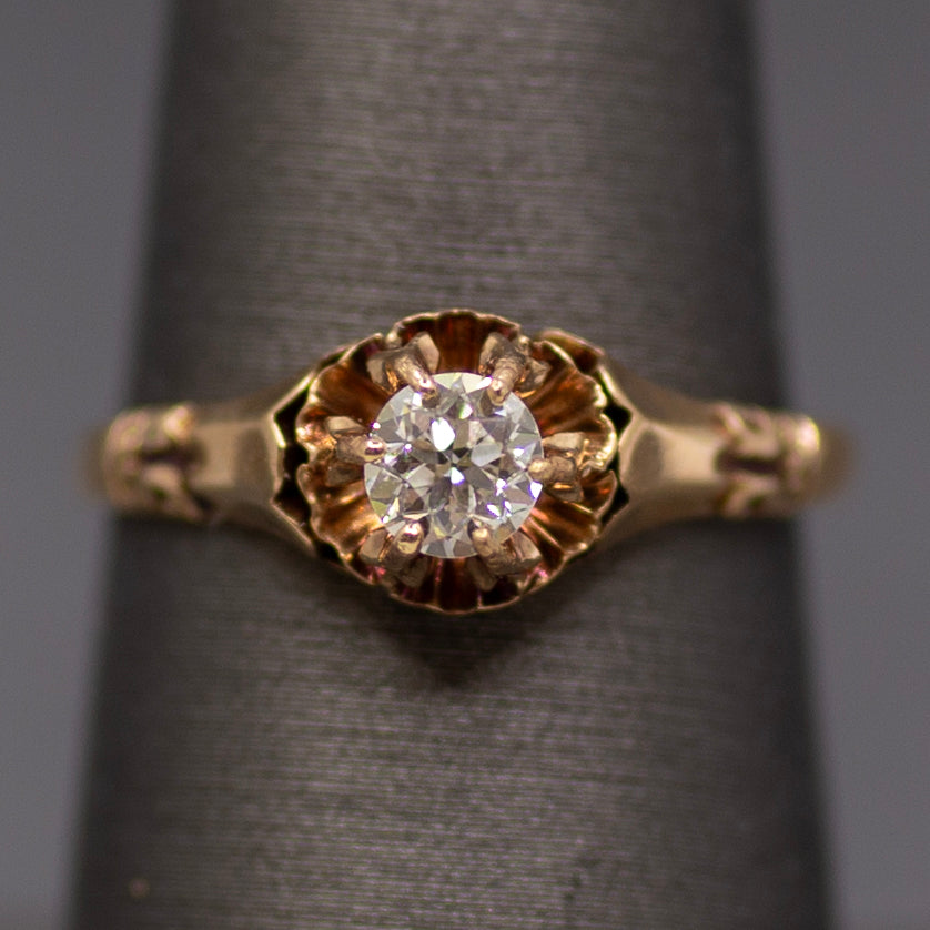 Victorian Old European Cut Diamond Claw Prong Belcher Set Solitaire in 14k Rosy Gold