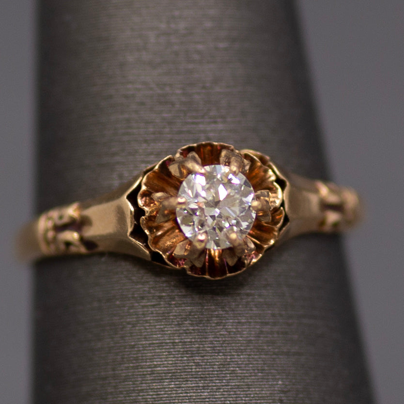 Victorian Old European Cut Diamond Claw Prong Belcher Set Solitaire in 14k Rosy Gold