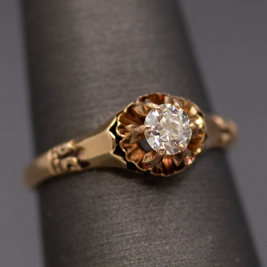 Victorian Old European Cut Diamond Claw Prong Belcher Set Solitaire in 14k Rosy Gold