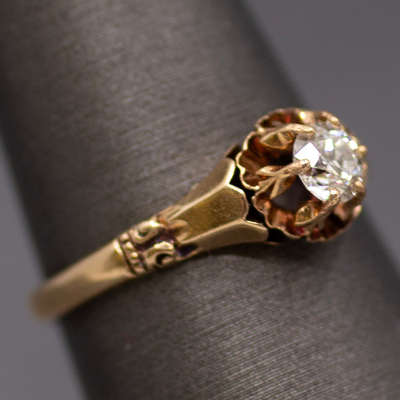 Victorian Old European Cut Diamond Claw Prong Belcher Set Solitaire in 14k Rosy Gold