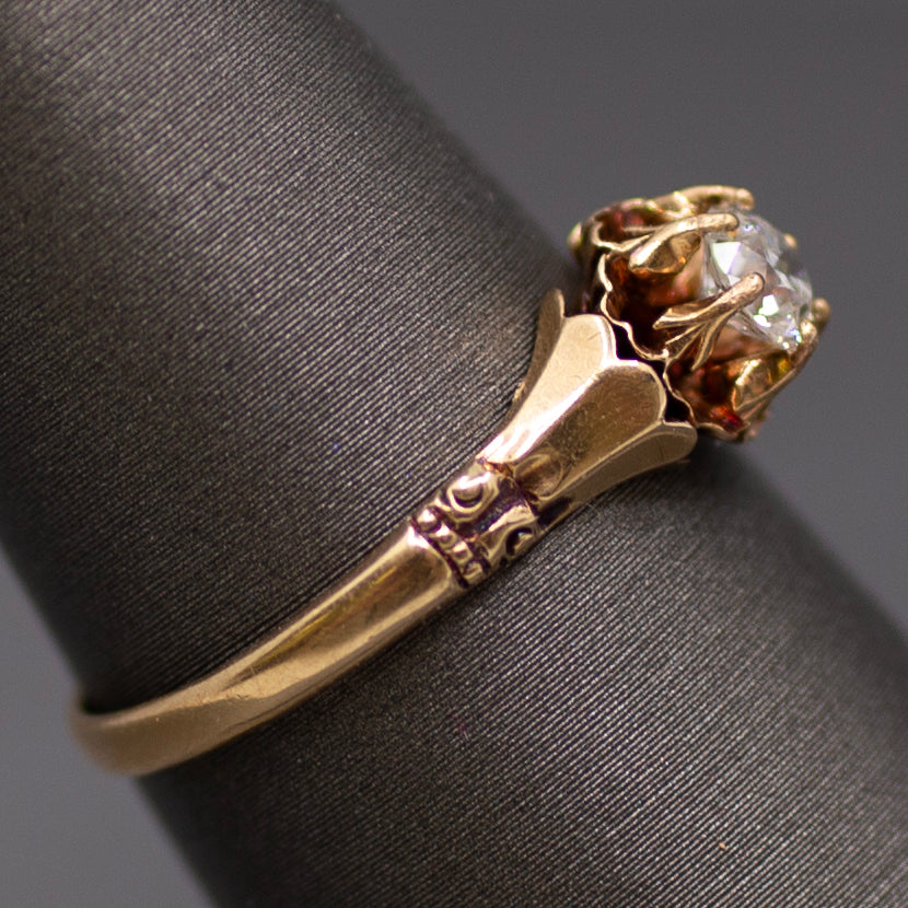 Victorian Old European Cut Diamond Claw Prong Belcher Set Solitaire in 14k Rosy Gold