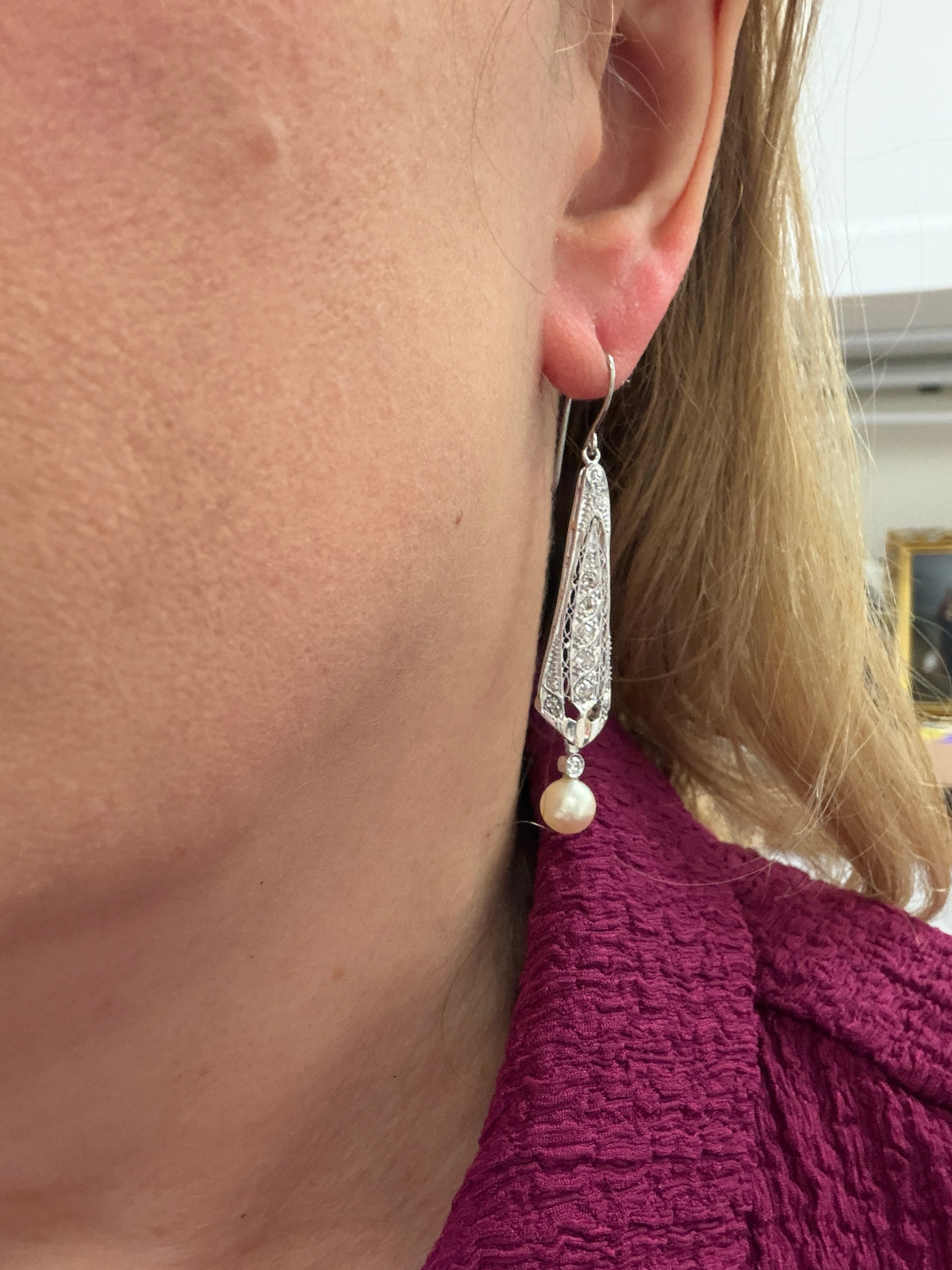 Incredible Art Deco Old Cut Diamond and Pearl Earrings in Platinum