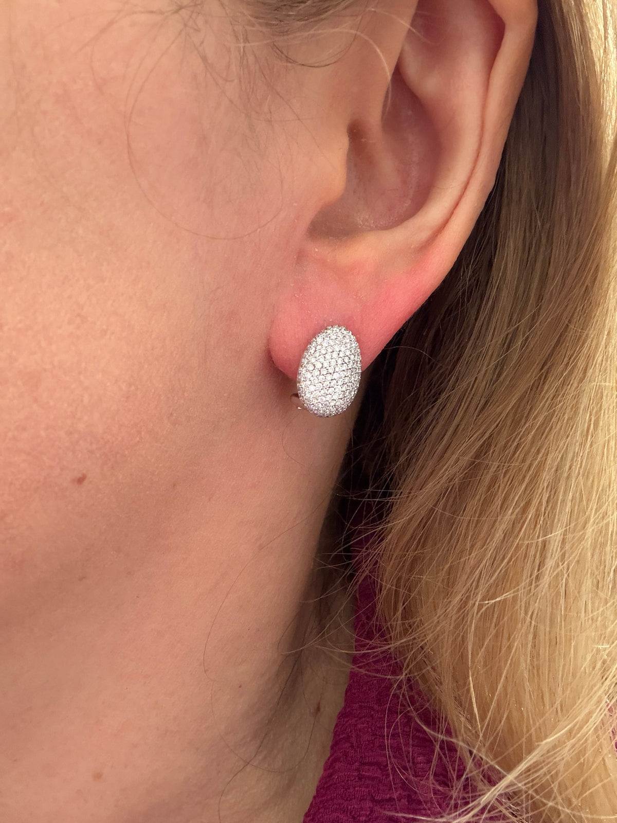 Diamond Pave' Stud Earrings with Omega Back Clasps in 18k White Gold