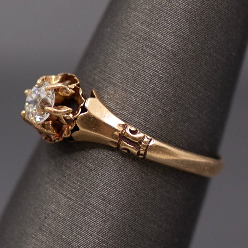Victorian Old European Cut Diamond Claw Prong Belcher Set Solitaire in 14k Rosy Gold