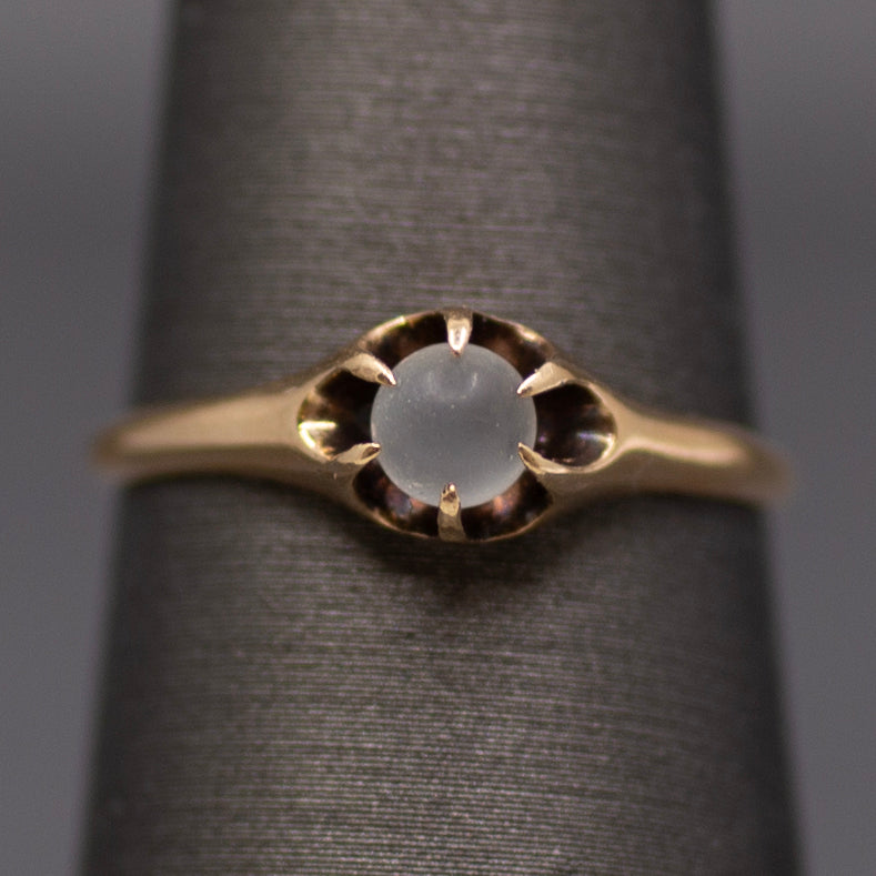 Victorian Moonstone Orb Claw Prong Belcher Set Ring in 10k Rose Gold