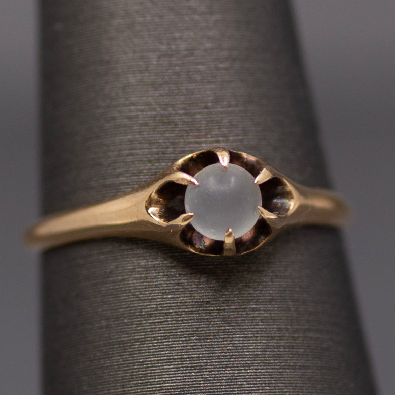 Victorian Moonstone Orb Claw Prong Belcher Set Ring in 10k Rose Gold