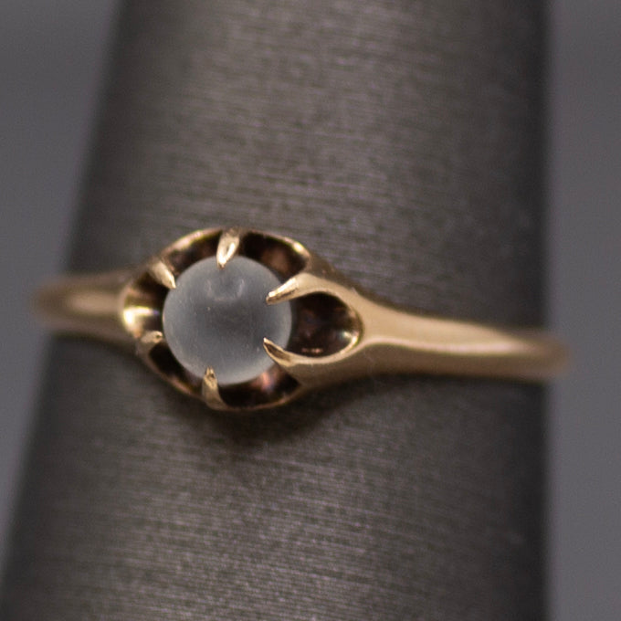 Victorian Moonstone Orb Claw Prong Belcher Set Ring in 10k Rose Gold