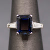 GIA Certified Australian Deep Blue Sapphire and Baguette Diamond Ring in Platinum