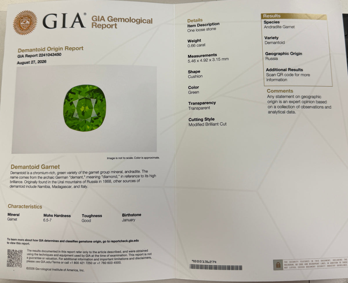 Victorian GIA Certified Russian Demantoid Garnet & Diamond Ring 14k Yellow Gold