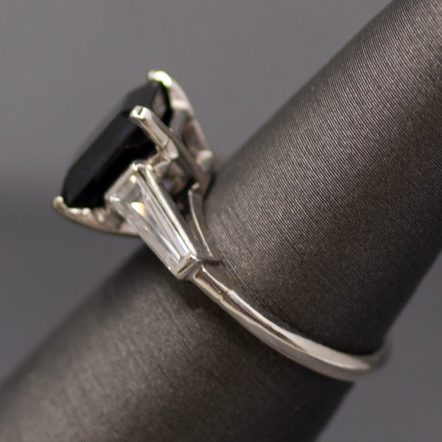 GIA Certified Australian Deep Blue Sapphire and Baguette Diamond Ring in Platinum