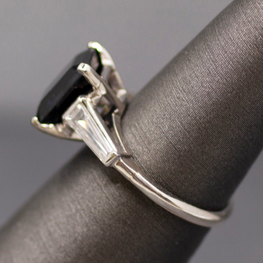 GIA Certified Australian Deep Blue Sapphire and Baguette Diamond Ring in Platinum