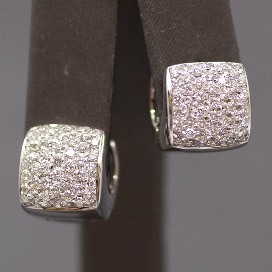 Sparkling Pave' Diamond Huggie Hoop Earrings in 18k White Gold