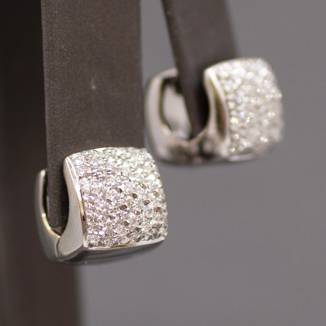 Sparkling Pave' Diamond Huggie Hoop Earrings in 18k White Gold