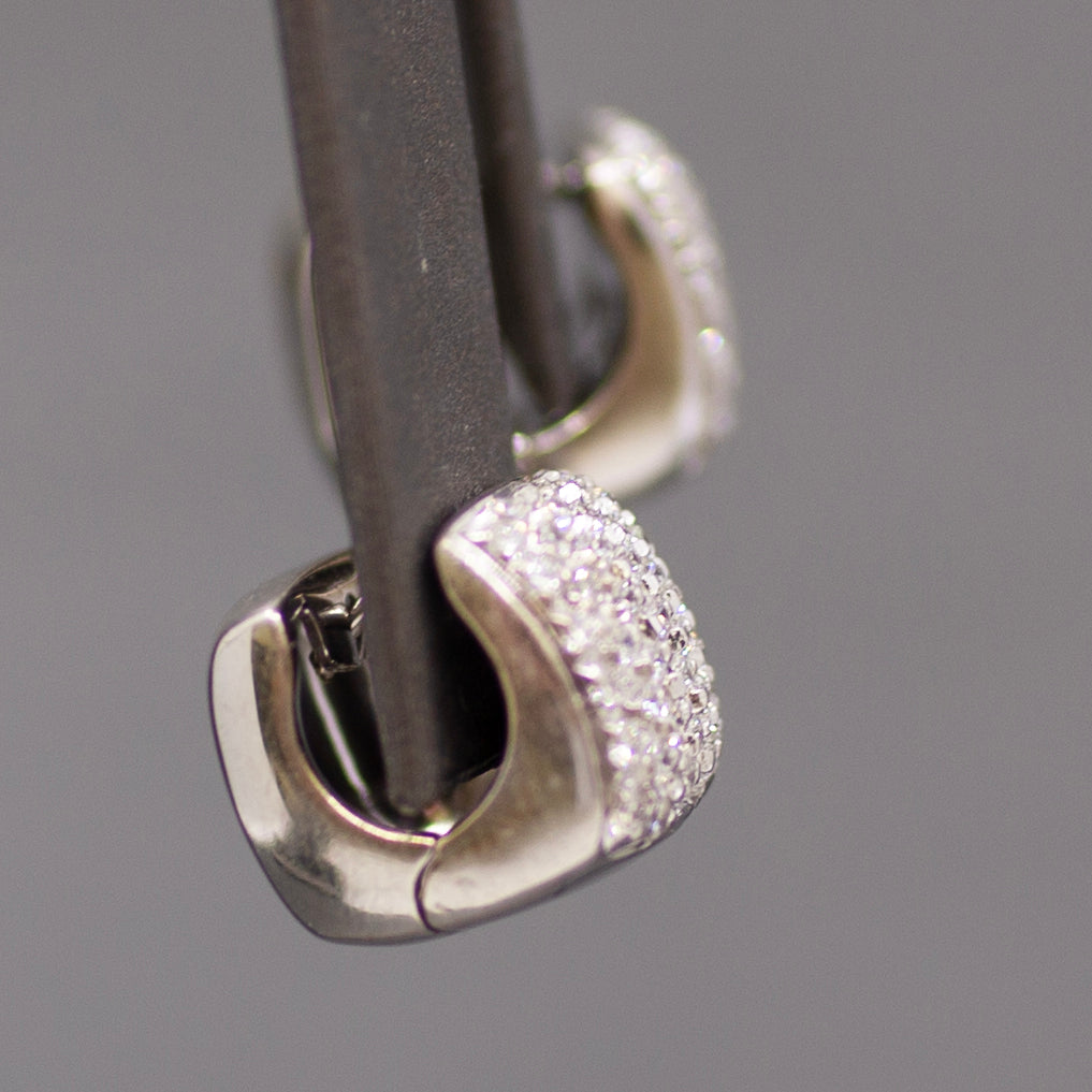 Sparkling Pave' Diamond Huggie Hoop Earrings in 18k White Gold