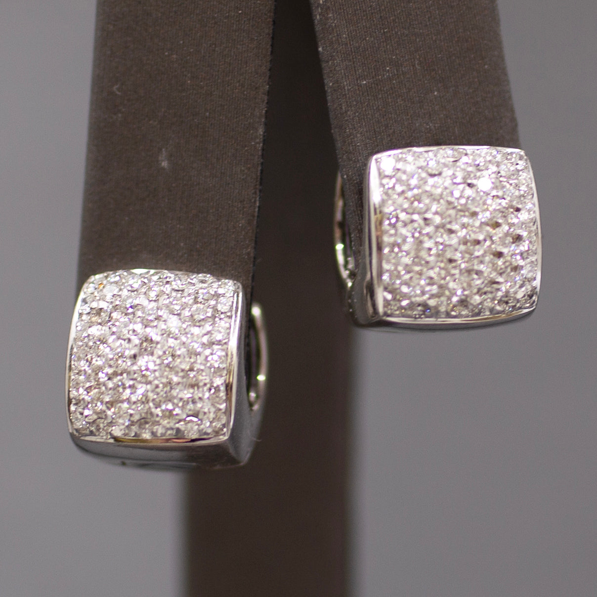 Sparkling Pave' Diamond Huggie Hoop Earrings in 18k White Gold