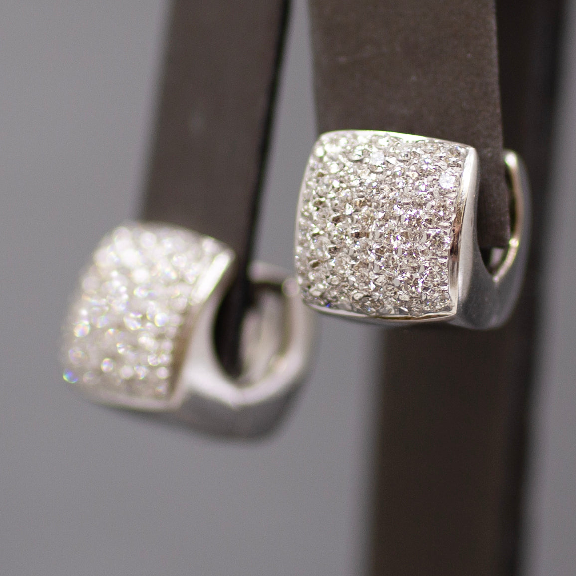Sparkling Pave' Diamond Huggie Hoop Earrings in 18k White Gold