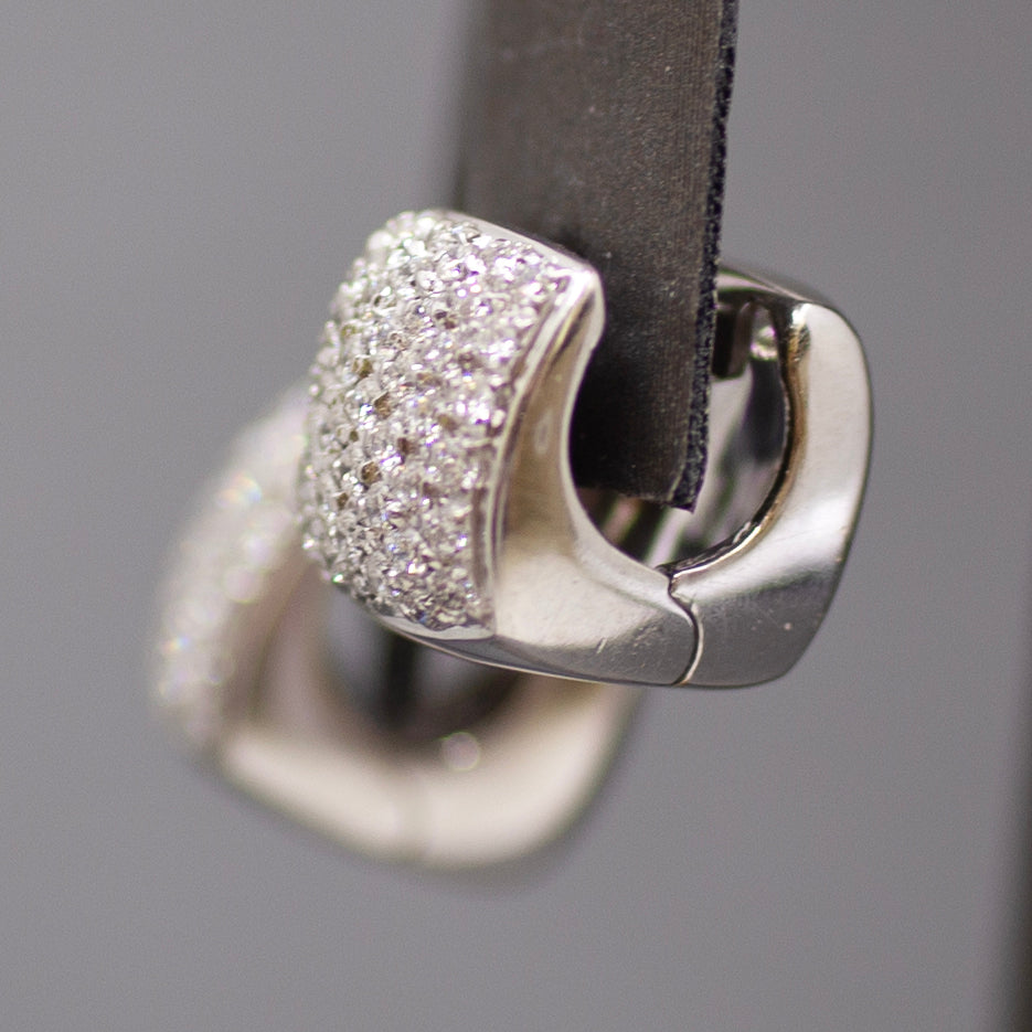 Sparkling Pave' Diamond Huggie Hoop Earrings in 18k White Gold