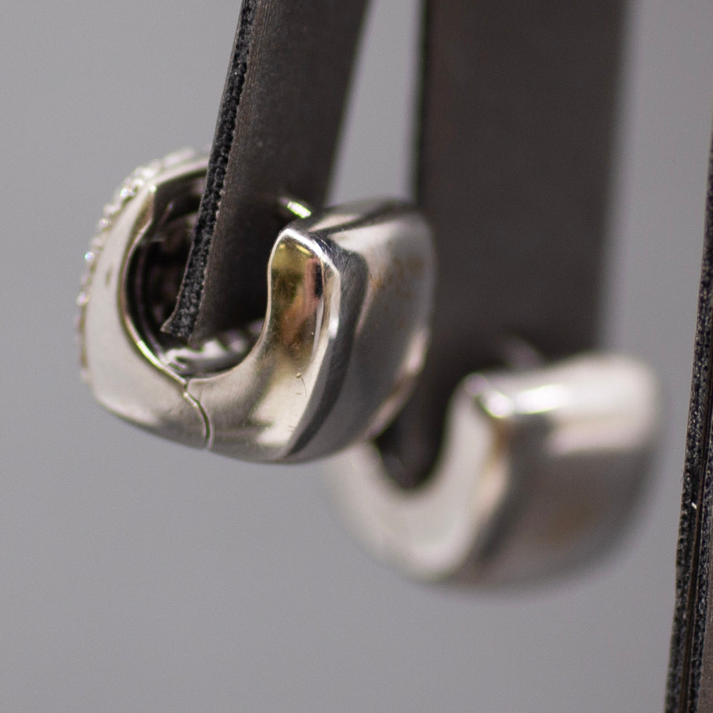 Sparkling Pave' Diamond Huggie Hoop Earrings in 18k White Gold
