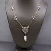 Art Nouveau Rock Crystal Quartz and Pearl Drop Necklace in 14k Yellow Gold