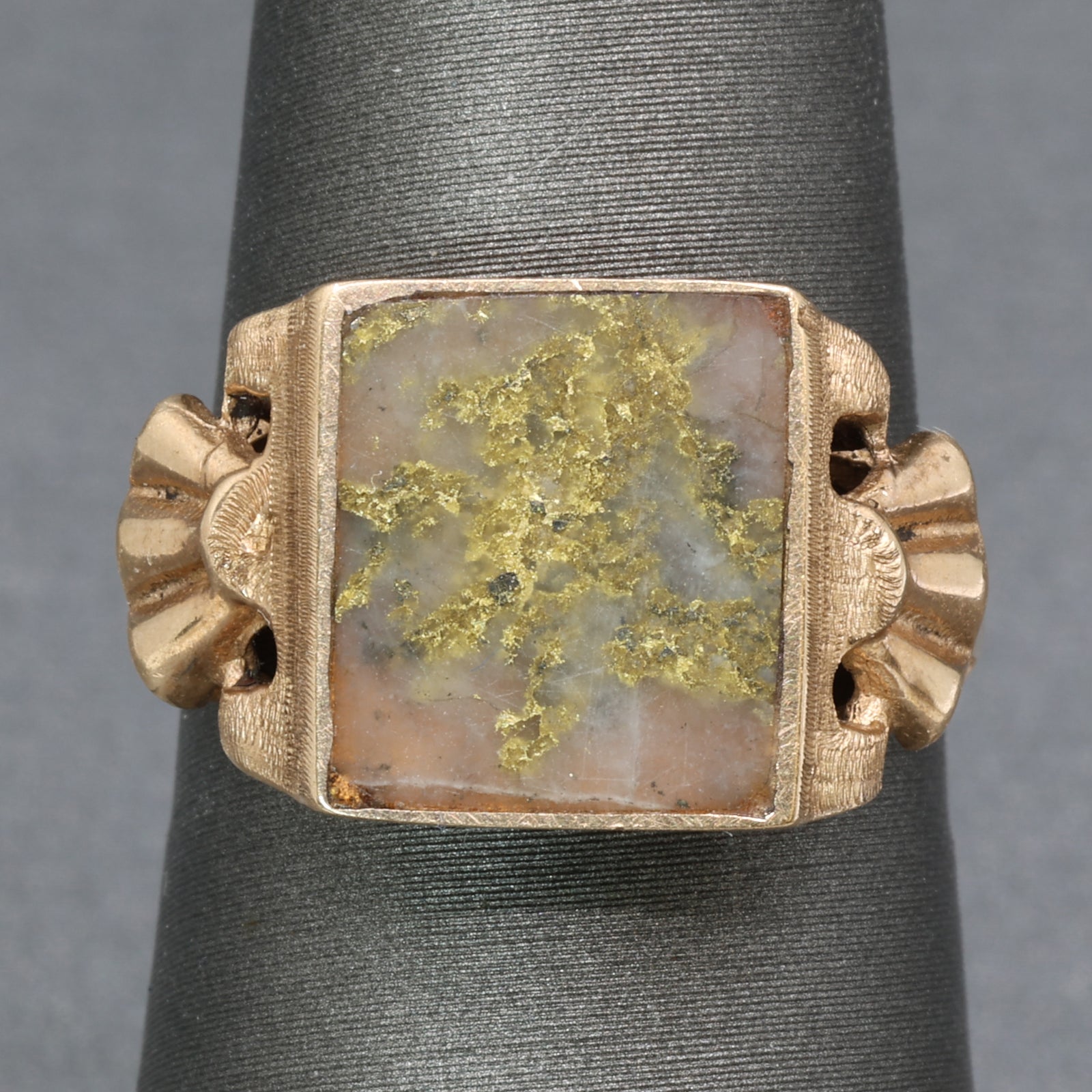 Antique Victorian Gold In Quartz Bezel Set Statement Ring in 10k Rose Gold