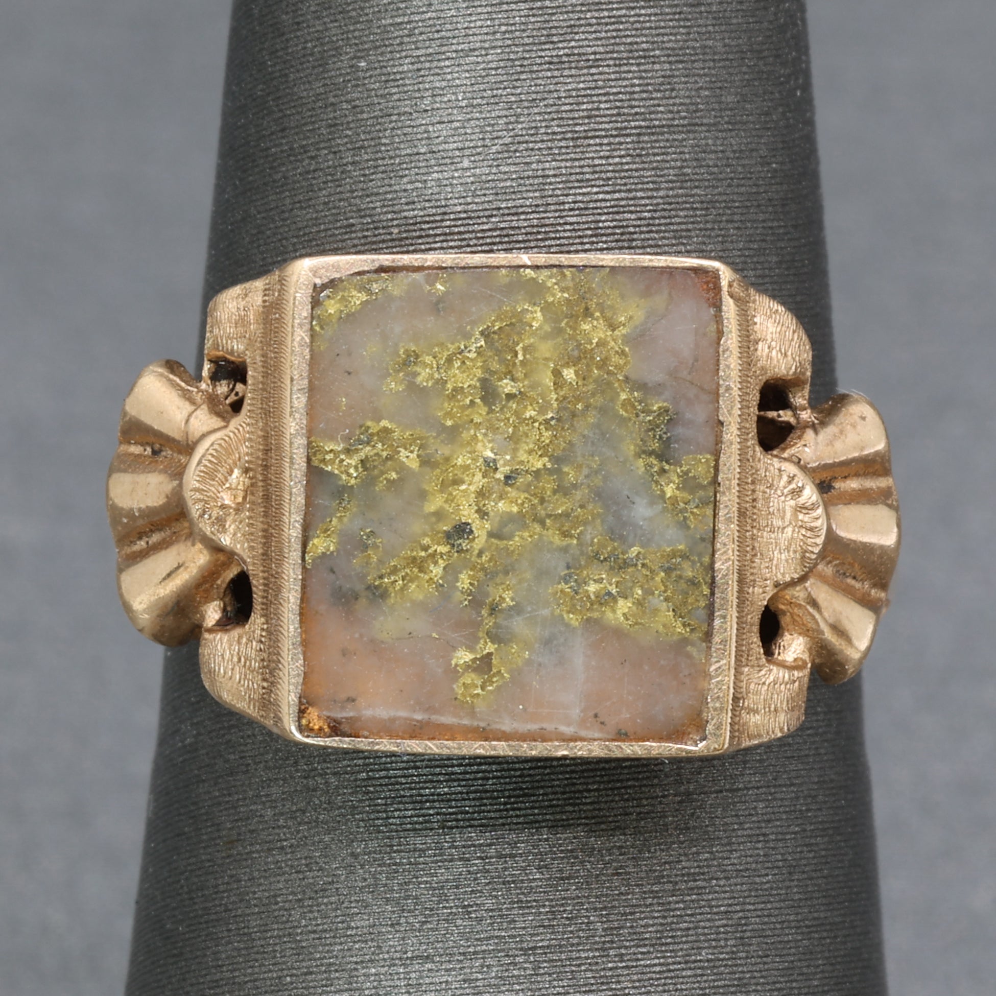 Antique Victorian Gold In Quartz Bezel Set Statement Ring in 10k Rose Gold