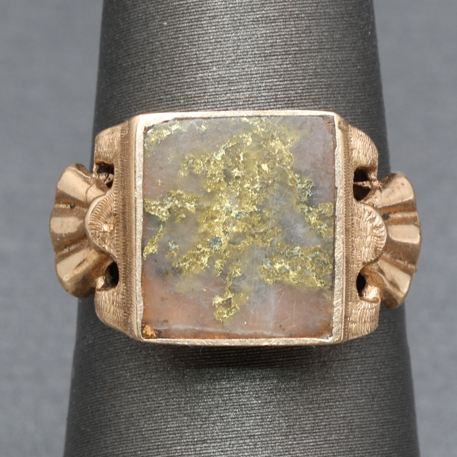 Antique Victorian Gold In Quartz Bezel Set Statement Ring in 10k Rose Gold