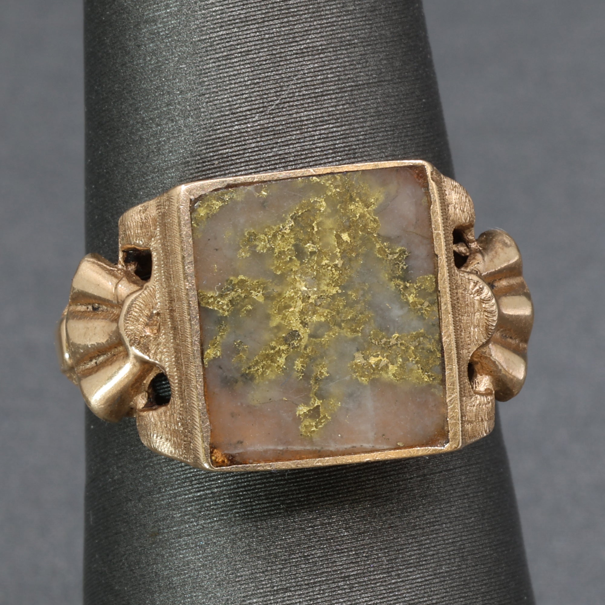Antique Victorian Gold In Quartz Bezel Set Statement Ring in 10k Rose Gold
