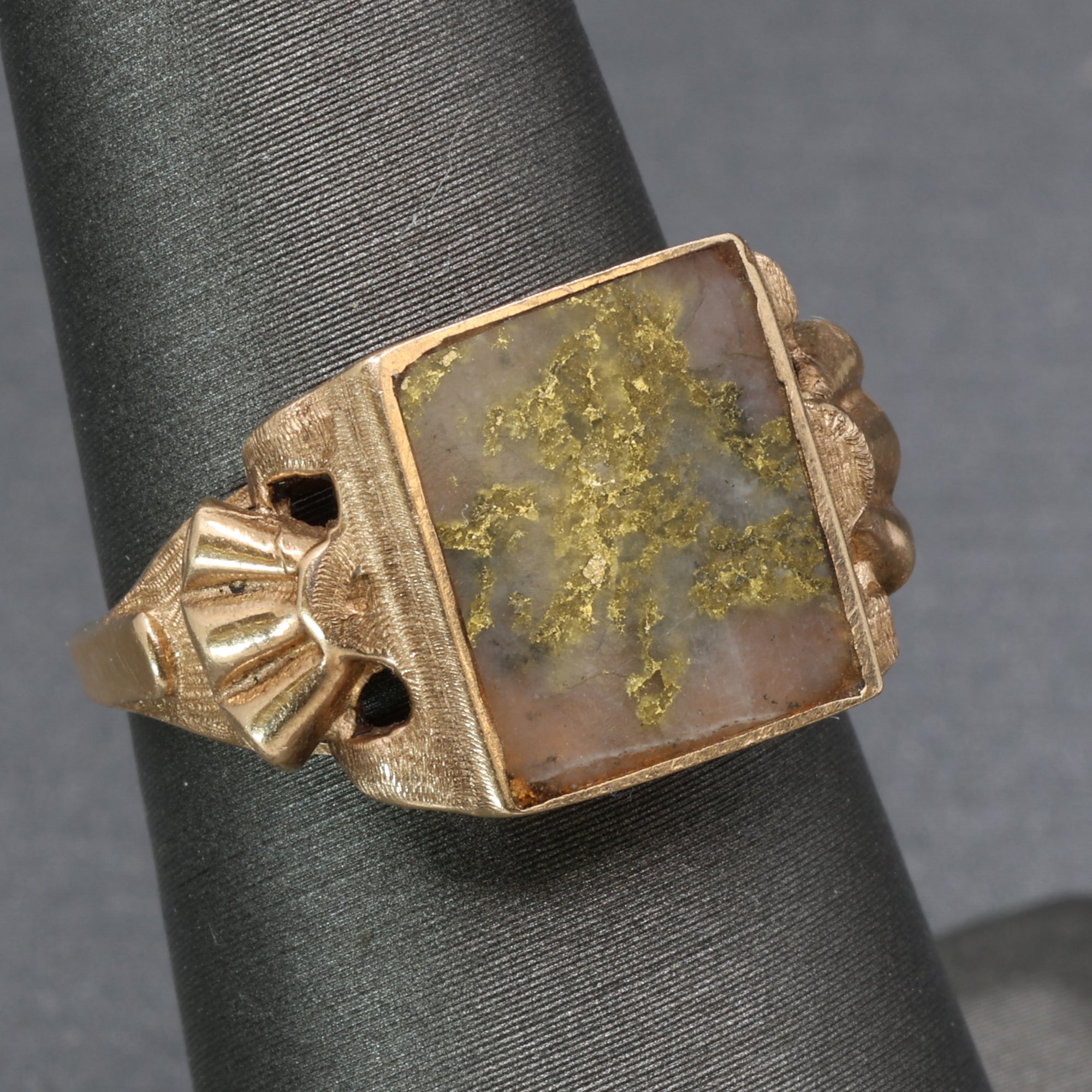 Antique Victorian Gold In Quartz Bezel Set Statement Ring in 10k Rose Gold