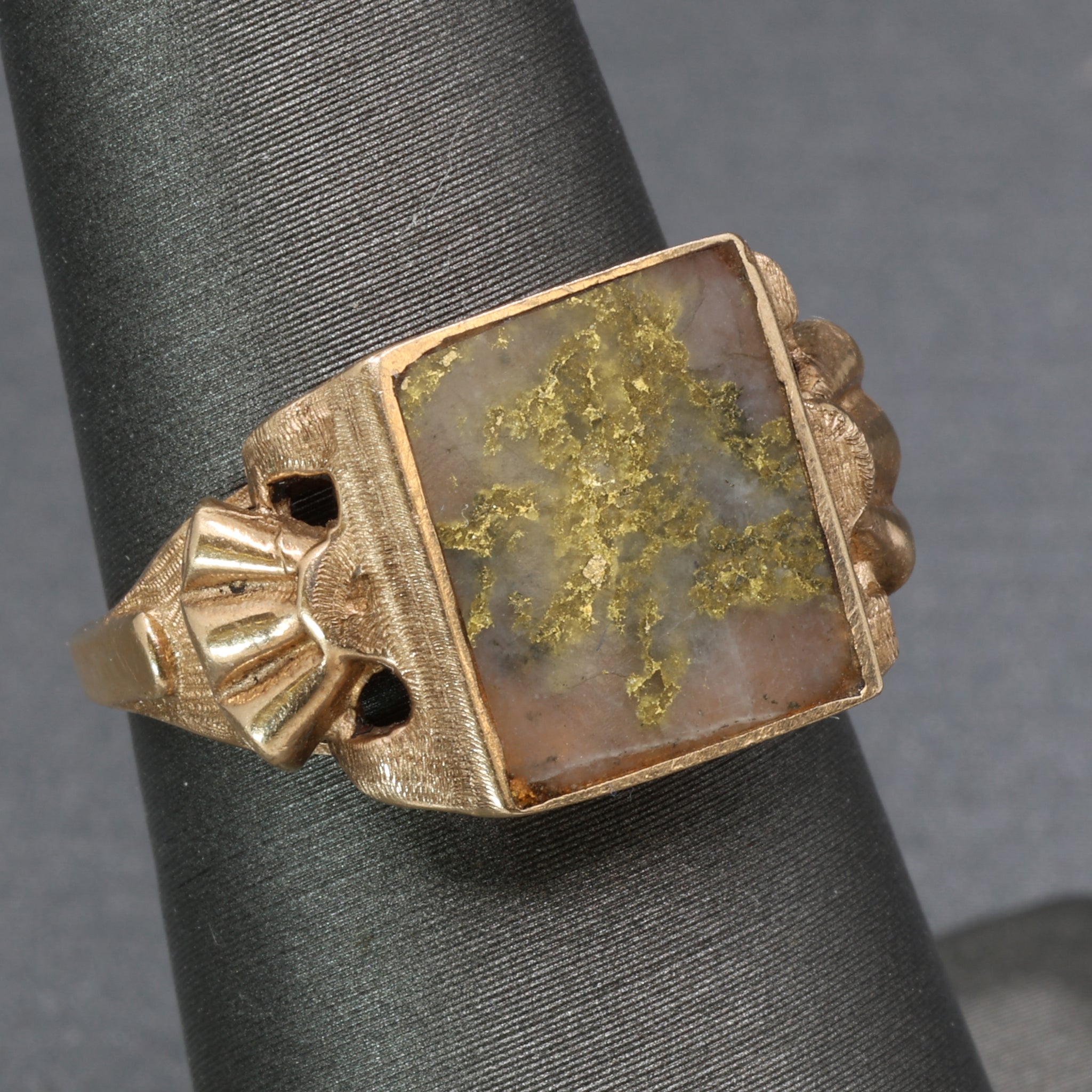 Antique Victorian Gold In Quartz Bezel Set Statement Ring in 10k Rose Gold