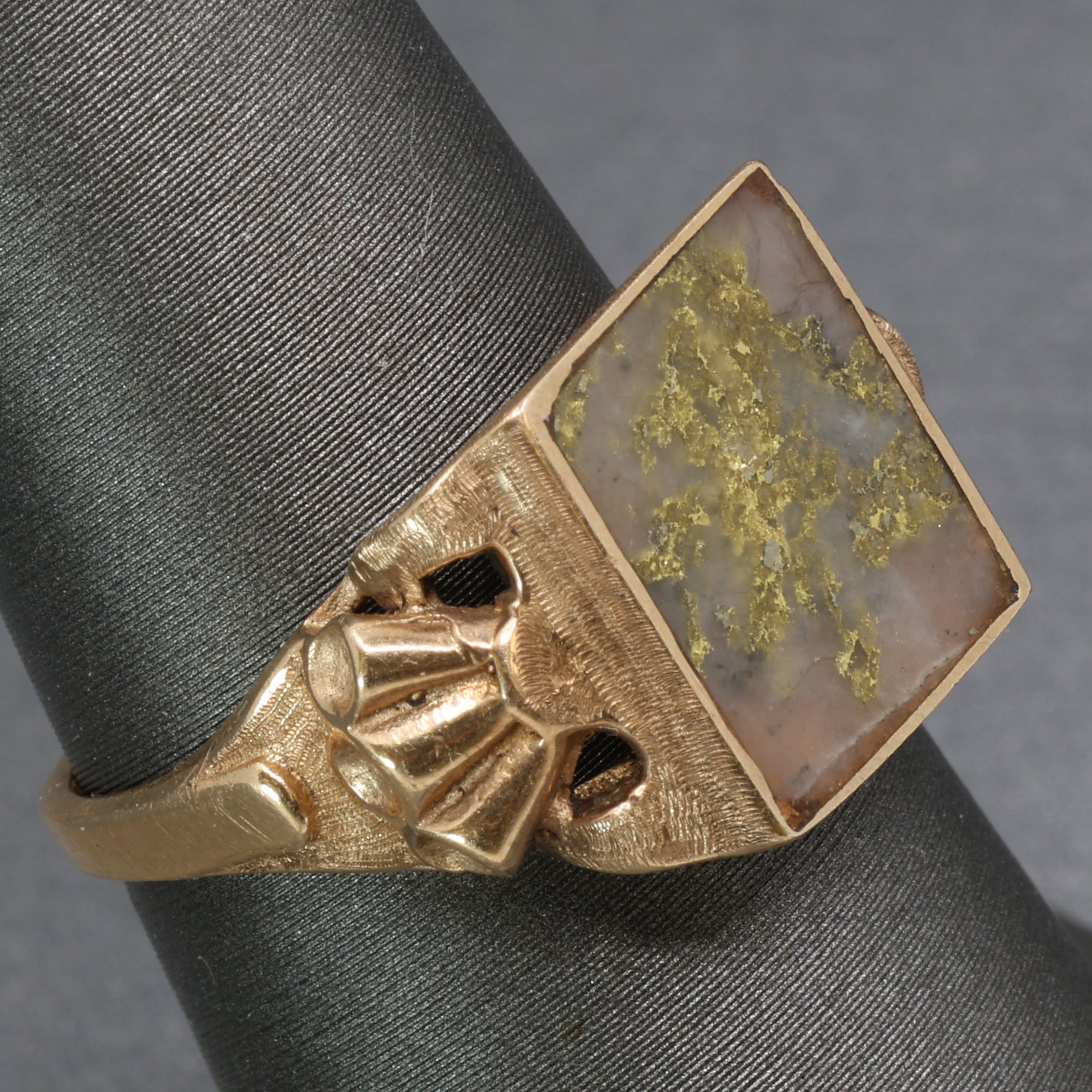 Antique Victorian Gold In Quartz Bezel Set Statement Ring in 10k Rose Gold
