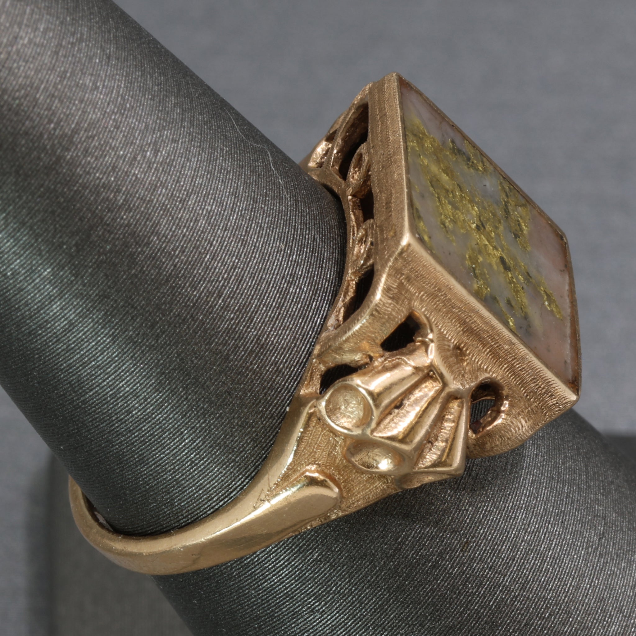 Antique Victorian Gold In Quartz Bezel Set Statement Ring in 10k Rose Gold