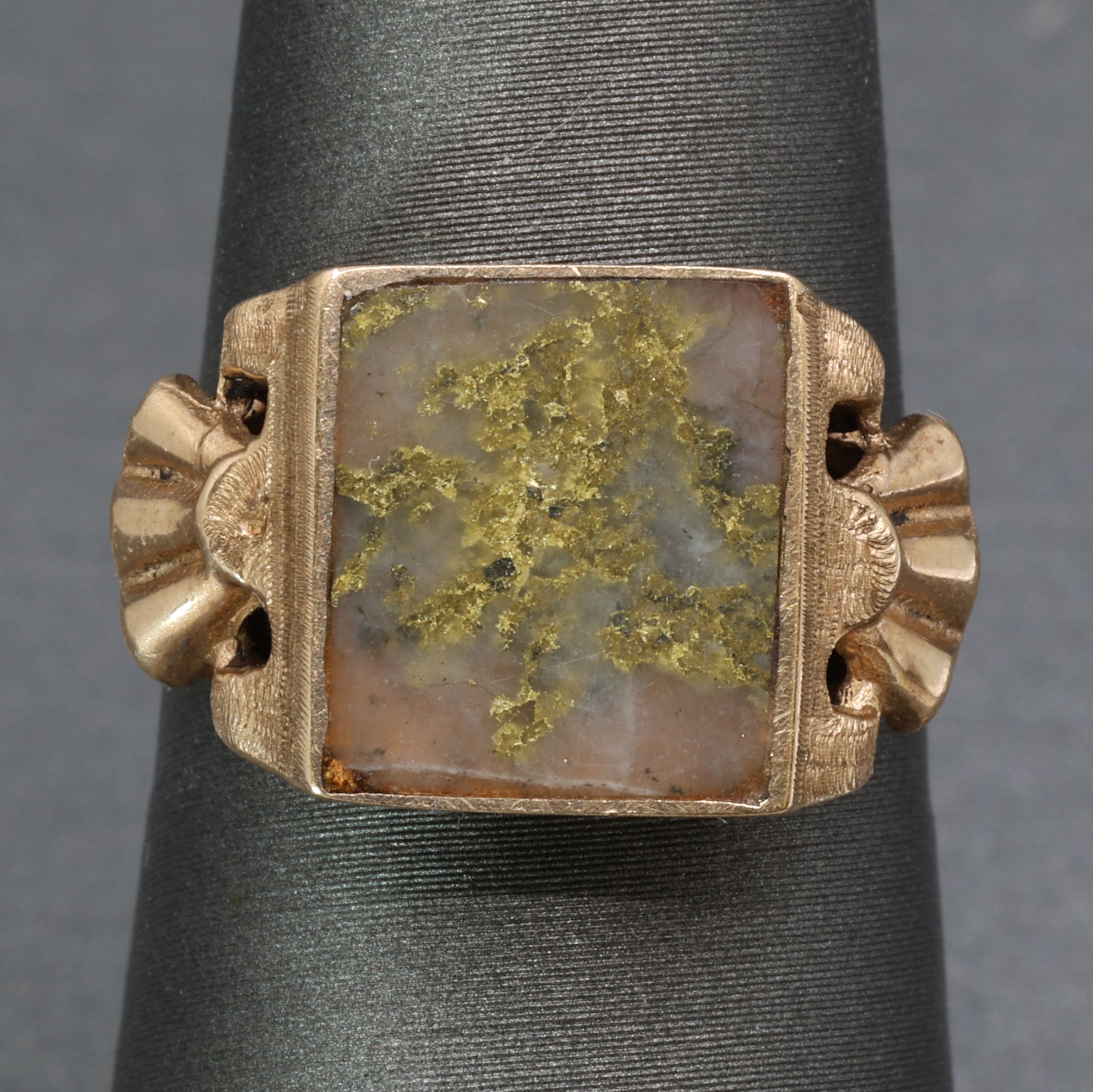 Antique Victorian Gold In Quartz Bezel Set Statement Ring in 10k Rose Gold