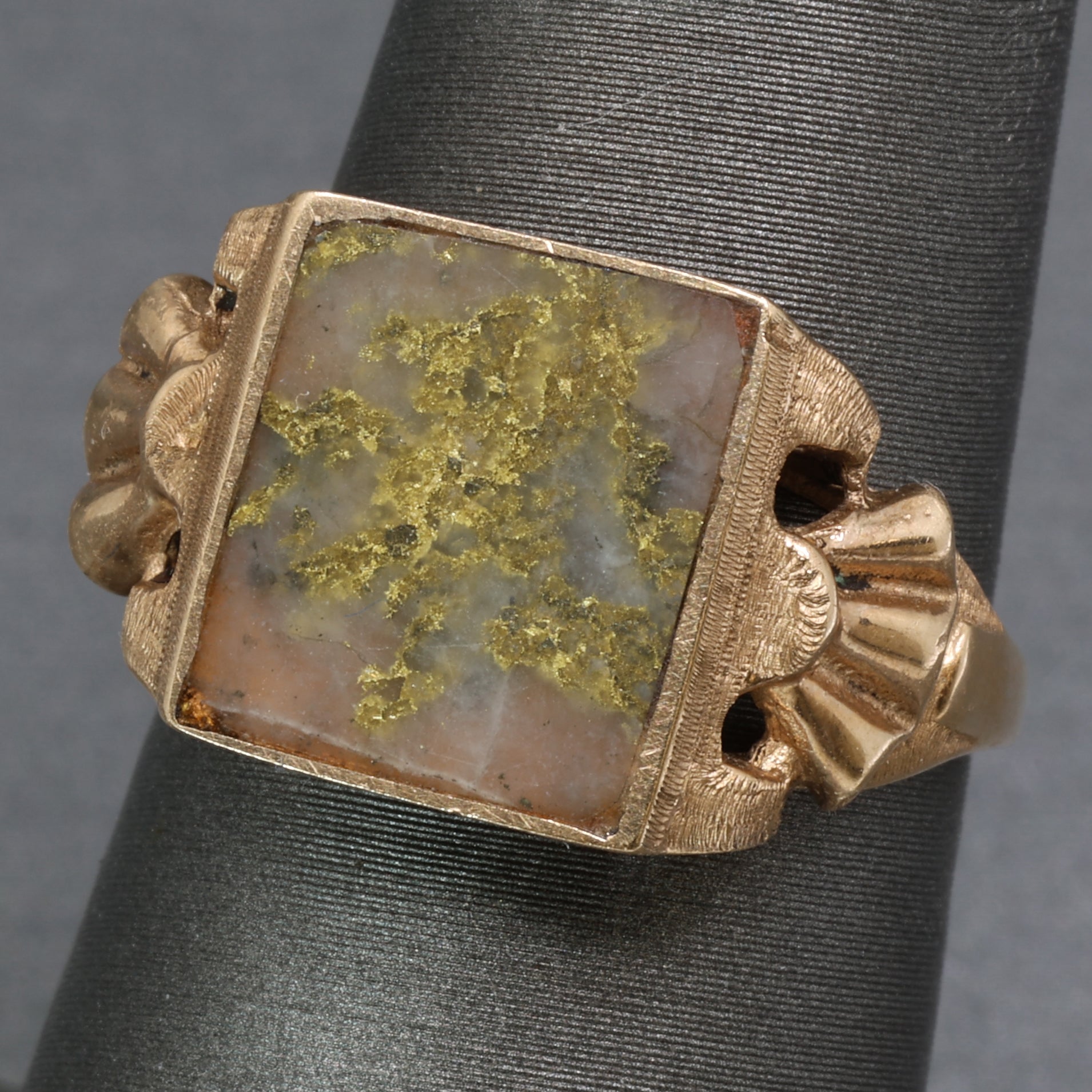 Antique Victorian Gold In Quartz Bezel Set Statement Ring in 10k Rose Gold