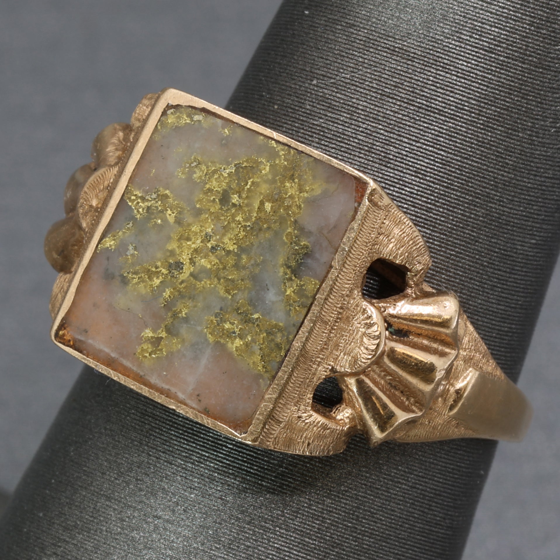 Antique Victorian Gold In Quartz Bezel Set Statement Ring in 10k Rose Gold
