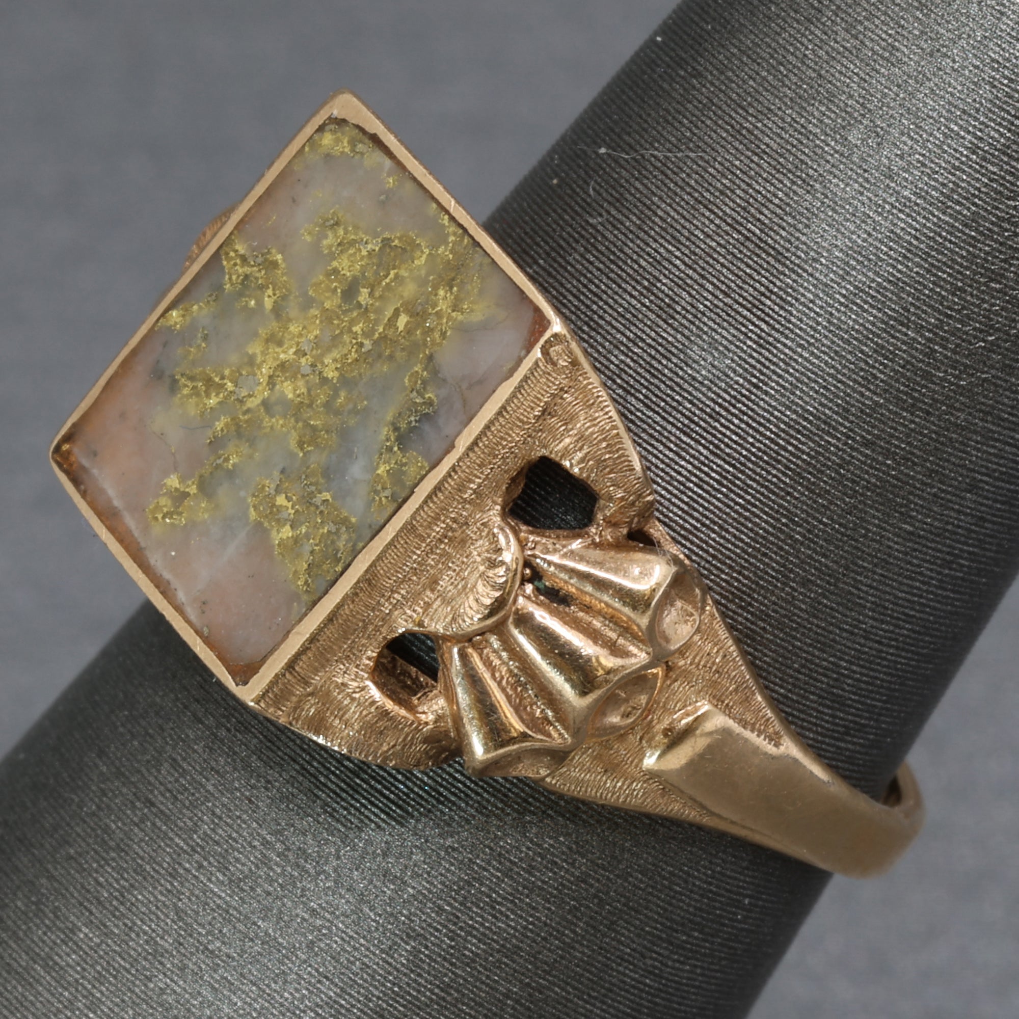 Antique Victorian Gold In Quartz Bezel Set Statement Ring in 10k Rose Gold