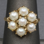 Vintage Pearl Cluster Flower Floral Ring in 14k Yellow Gold