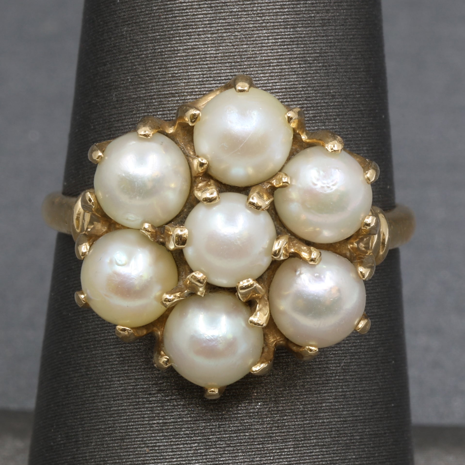 Vintage Pearl Cluster Flower Floral Ring in 14k Yellow Gold