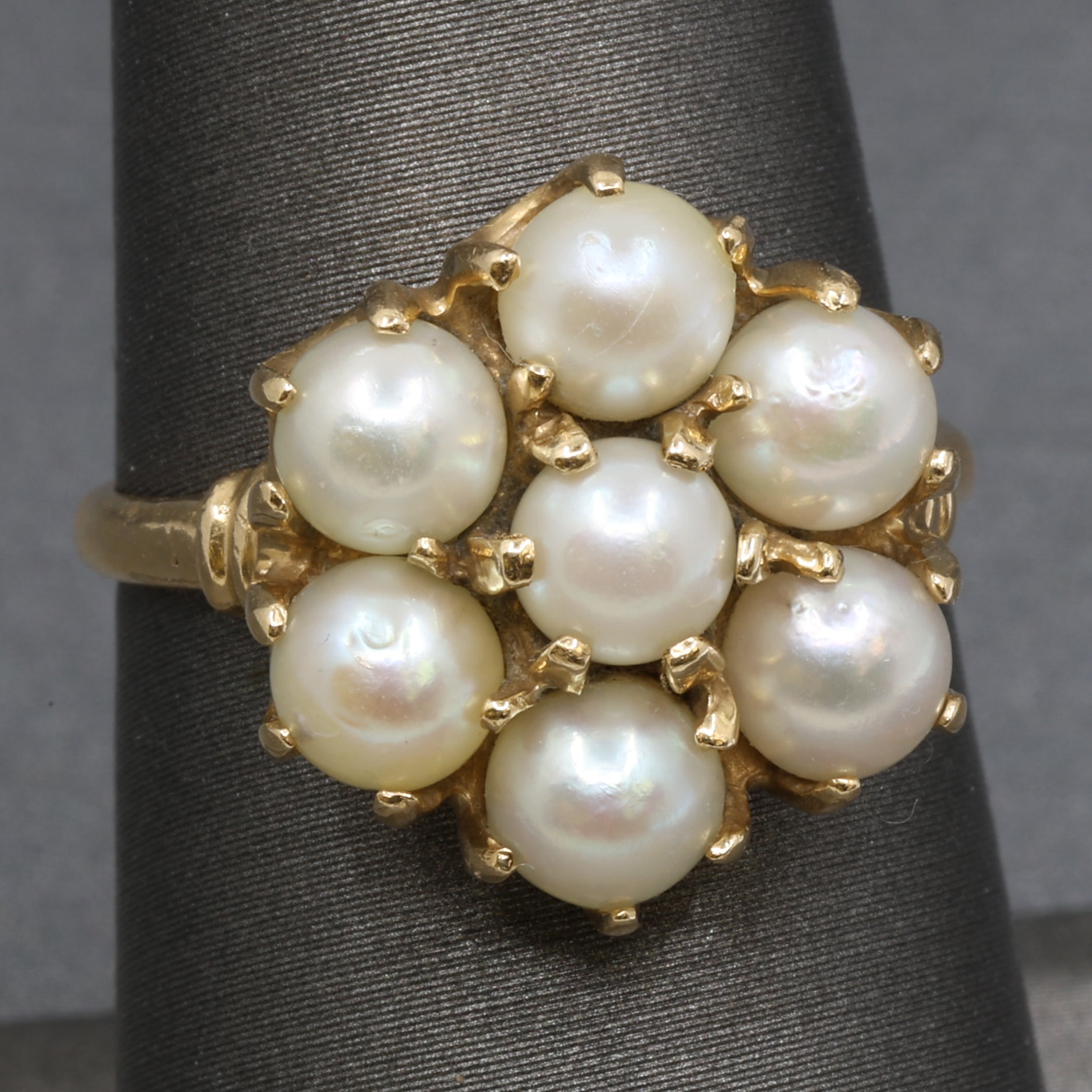 Vintage Pearl Cluster Flower Floral Ring in 14k Yellow Gold