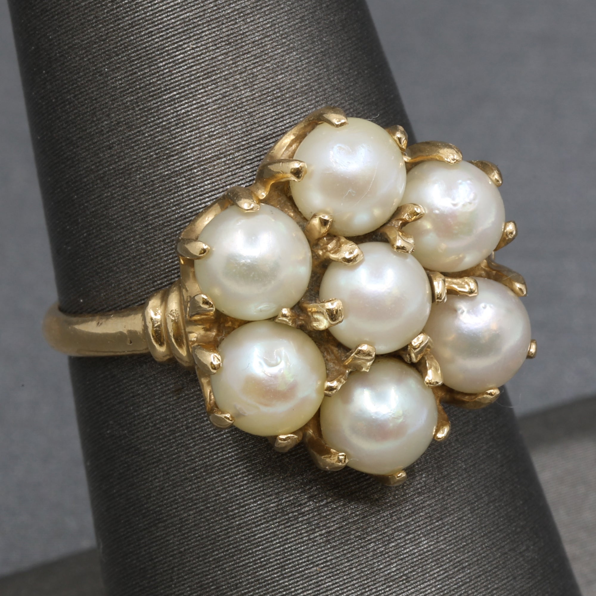 Vintage Pearl Cluster Flower Floral Ring in 14k Yellow Gold