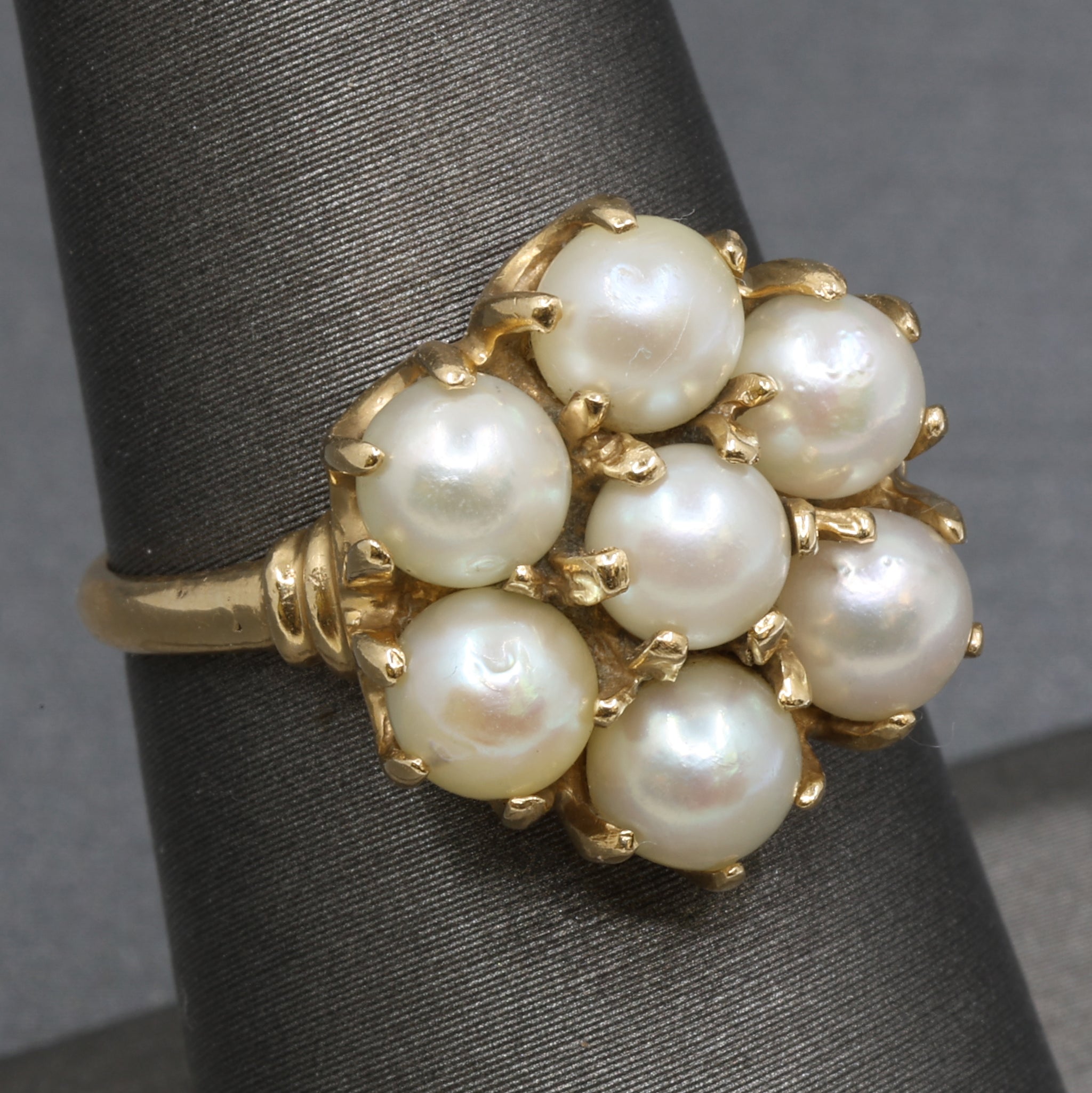 Vintage Pearl Cluster Flower Floral Ring in 14k Yellow Gold