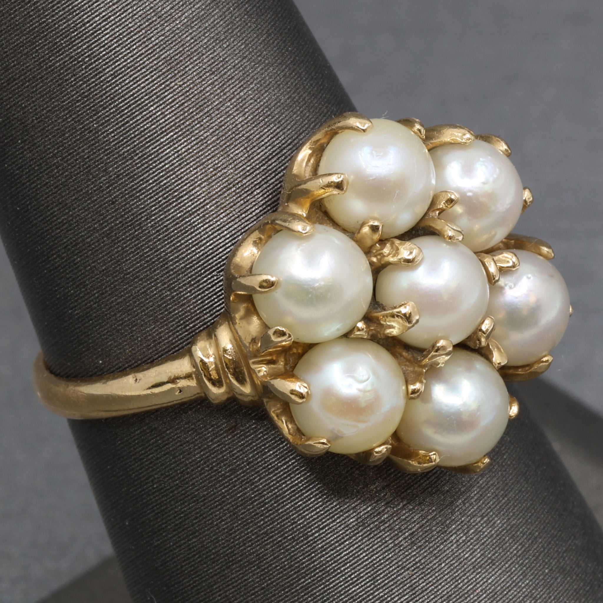 Vintage Pearl Cluster Flower Floral Ring in 14k Yellow Gold