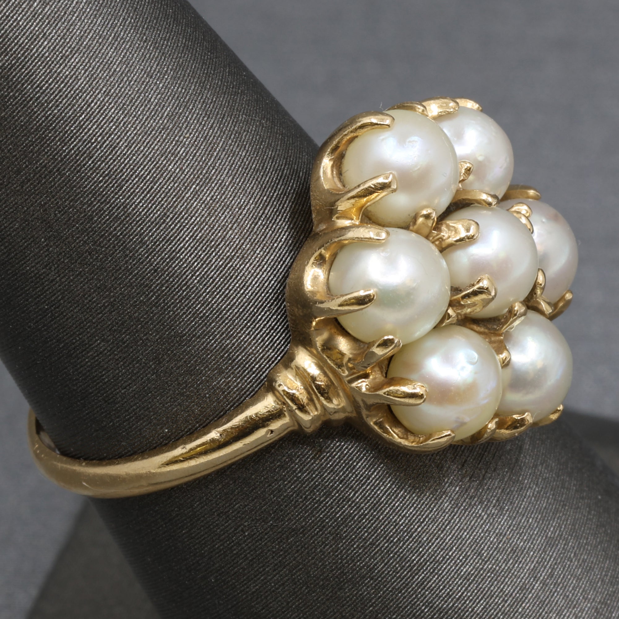 Vintage Pearl Cluster Flower Floral Ring in 14k Yellow Gold