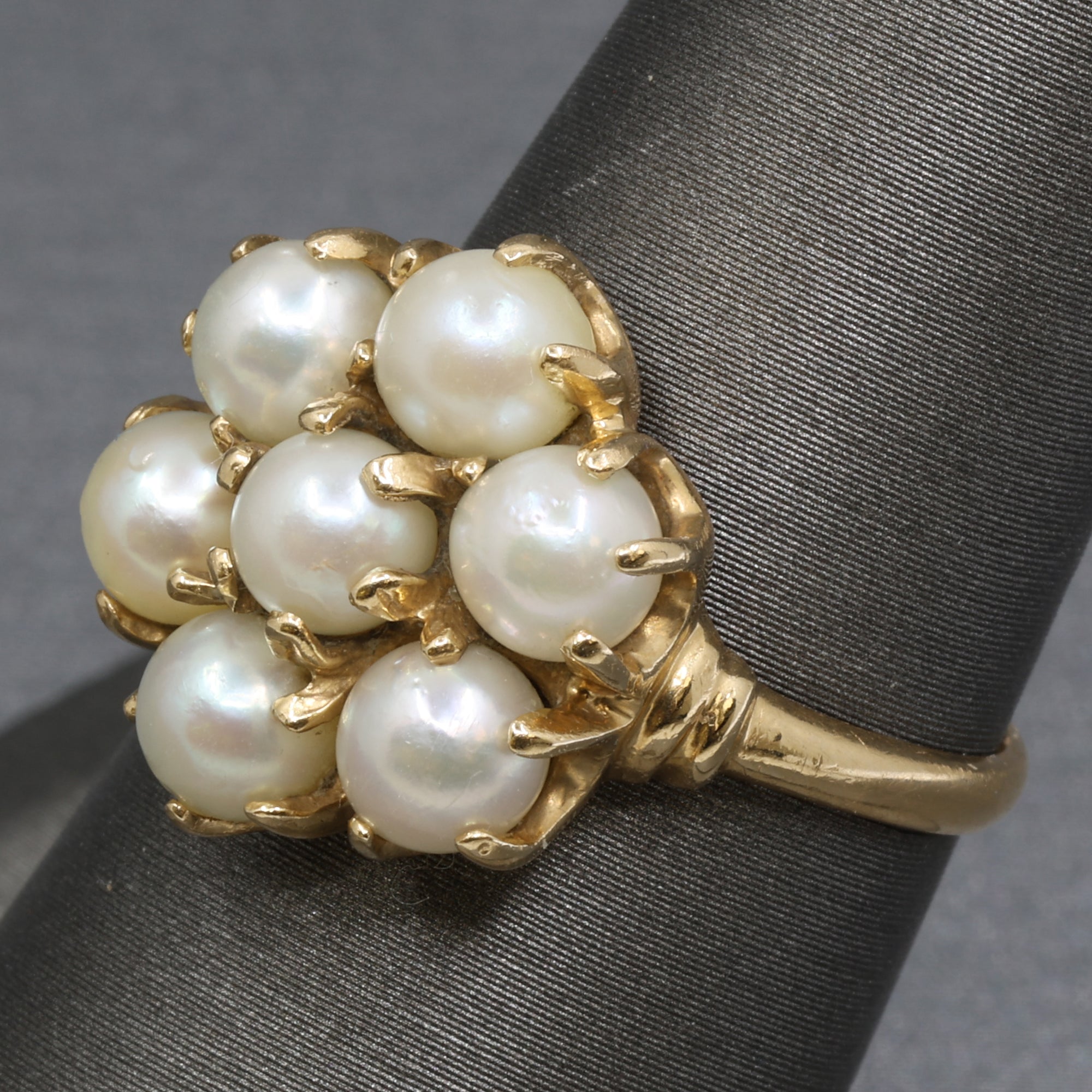 Vintage Pearl Cluster Flower Floral Ring in 14k Yellow Gold