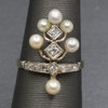Antique Edwardian Pearl and Diamond Tiara Ring in Platinum and 14k White Gold