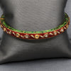 Indian Mughal Style Hinged Bangle with Red & Green Enamel and Polki Diamonds