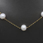 Vintage Pearl Station Tin Cup Necklace in 18k Yellow Gold